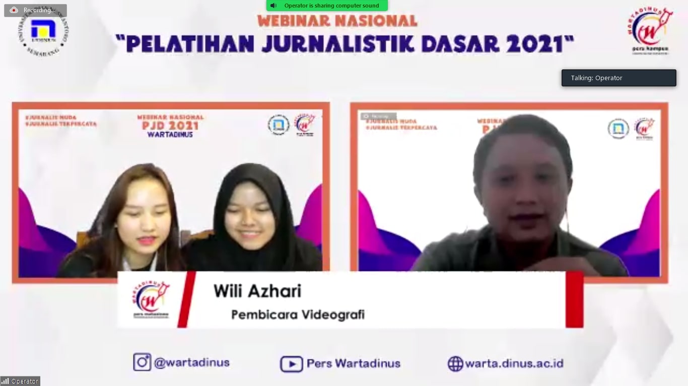 Pemaparan materi oleh Pembicara Bpk. Wili Azhari selaku pembicara tema videografi. Beliau merupakan Video Jurnalist Narasi.TV
